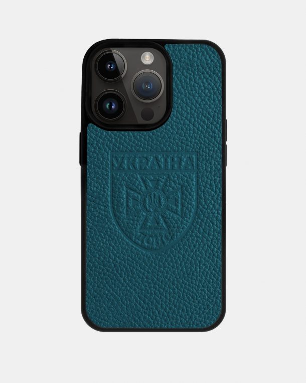 Flotar leather case with embossing of the logo of the Ukrainian National Emergency Service for iPhone