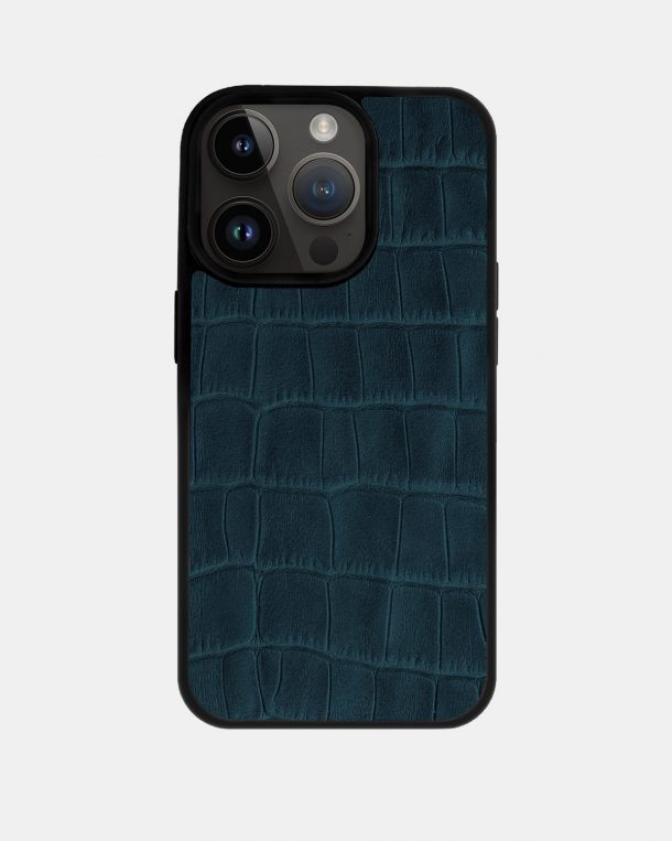 Чохол із темно-синього тиснення під крокодила на телячій шкірі для iPhone 14 Pro Max