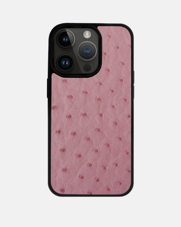 Чохол із рожевої шкіри страуса з фолікулами для iPhone 14 Pro Max