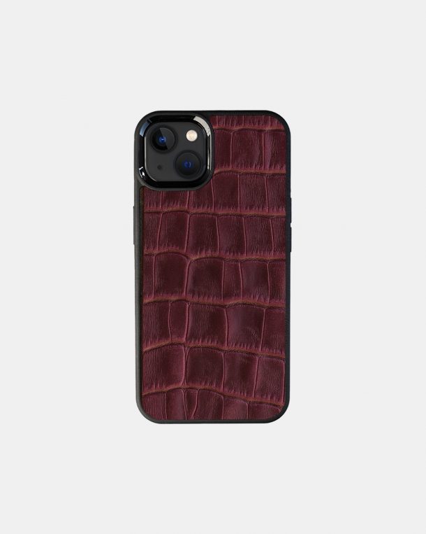 iPhone 13 case with burgundy crocodile embossing on calfskin