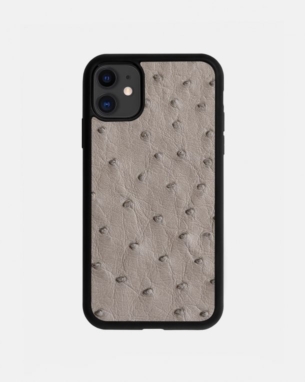 Чехол из серой кожи страуса с фолликулами для iPhone 11