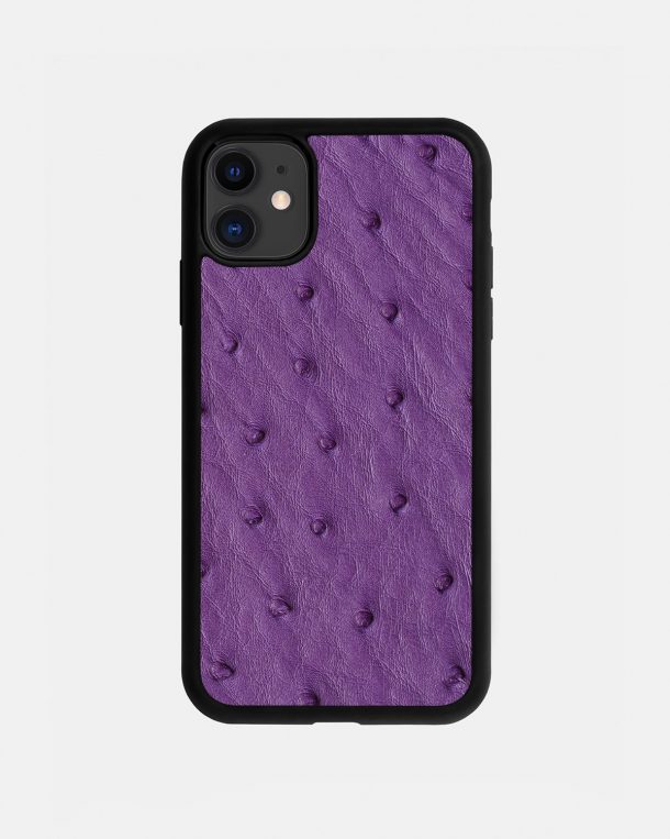 Чехол из фиолетовой кожи страуса с фолликулами для iPhone 11