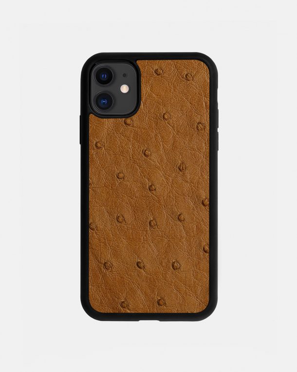 Чохол із світло-коричневої шкіри страуса з фолікулами для iPhone 11