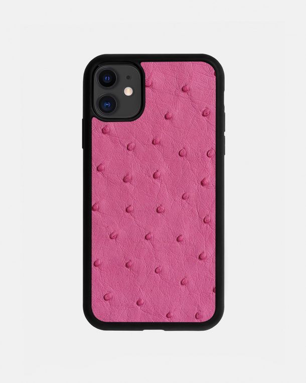 Чехол из ярко-розовой кожи страуса с фолликулами для iPhone 11