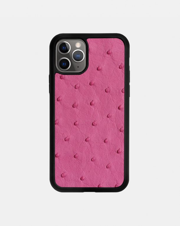 iPhone 11 Pro case made of hot pink ostrich skin with follicles