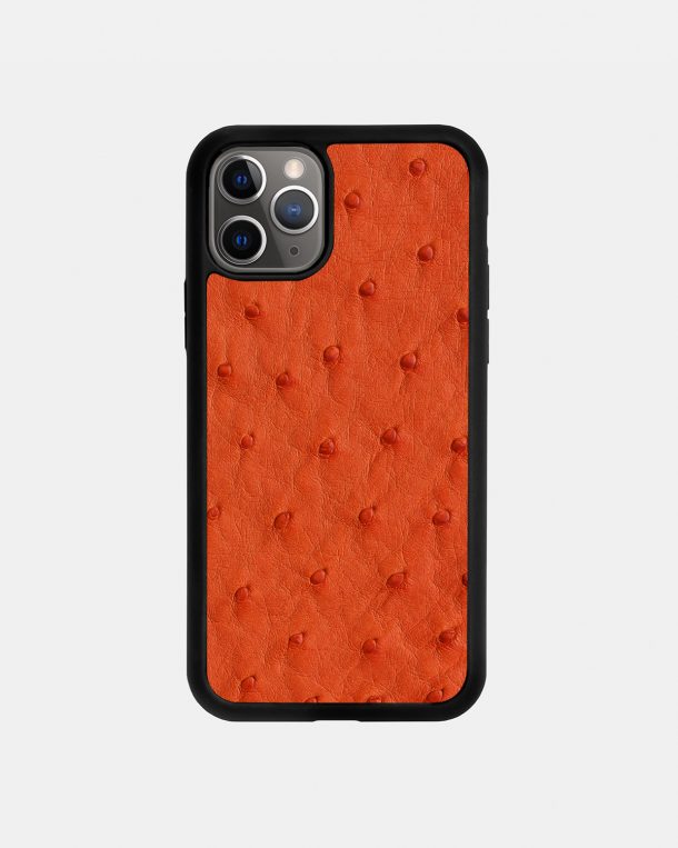 Case made of orange ostrich skin with follicles for iPhone 11 Pro