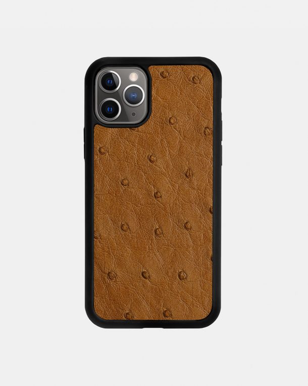 Чехол из светло-коричневой кожи страуса с фолликулами для iPhone 11 Pro