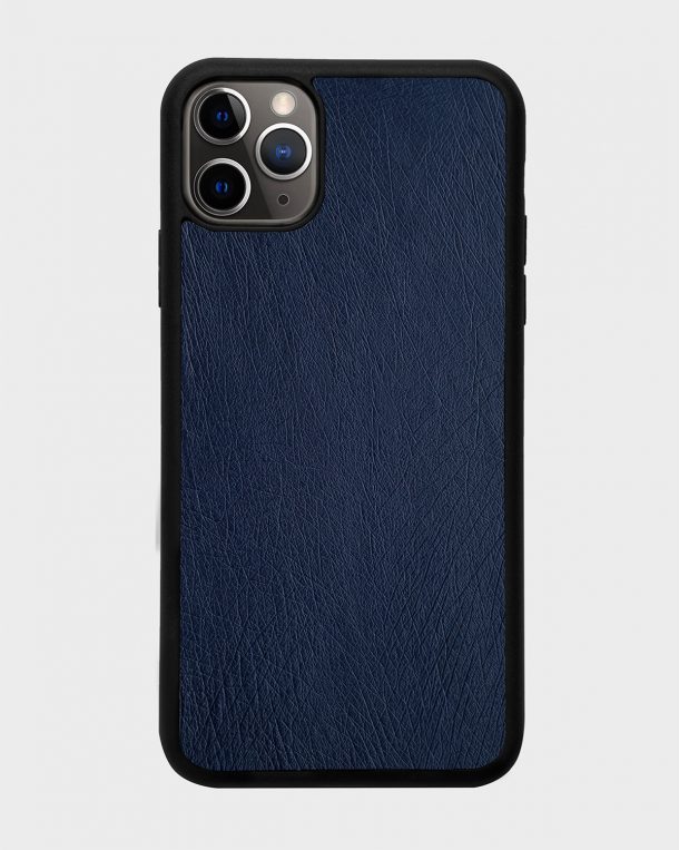 Case made of dark blue ostrich skin without foils for iPhone 11 Pro Max