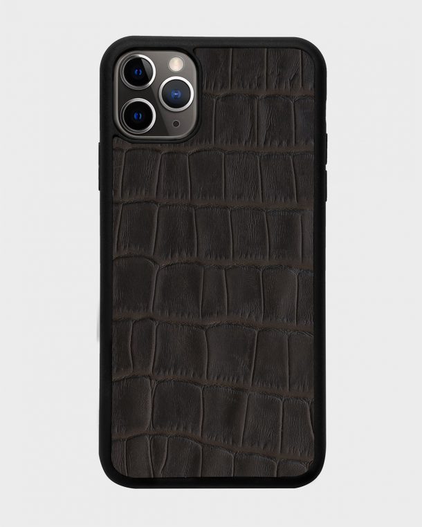 Чохол із темно-коричневого тиснення під крокодила на телячій шкірі для iPhone 11 Pro Max