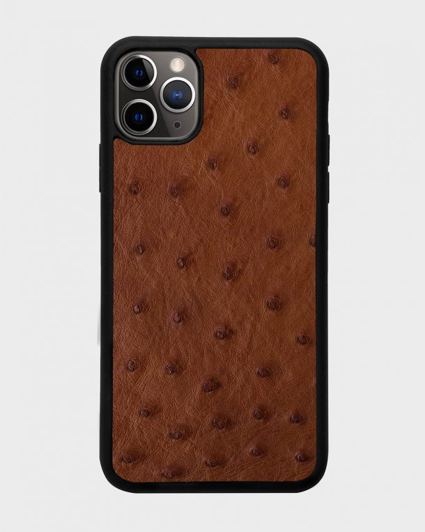 Brown ostrich leather case for iPhone 11 Pro Max
