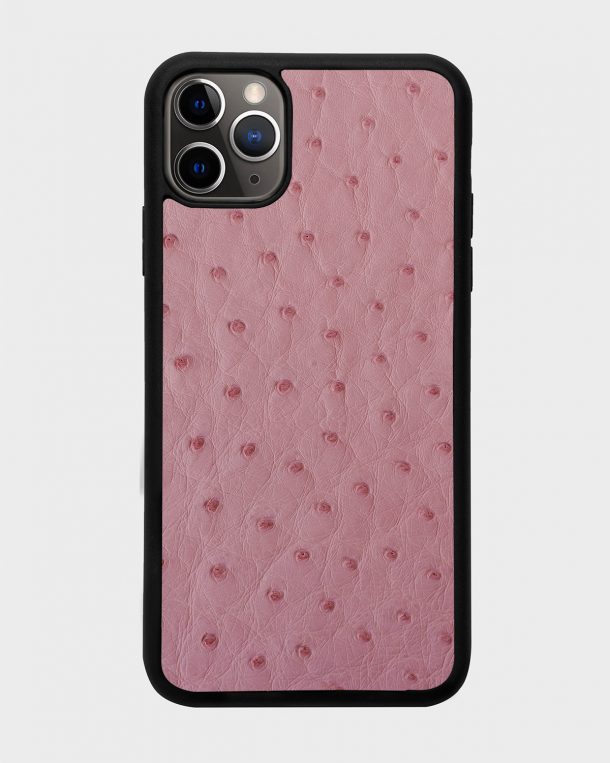 Case made of pink ostrich skin for iPhone 11 Pro Max