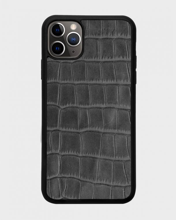 Чохол із сірого тиснення під крокодила на телячій шкірі для iPhone 11 Pro Max