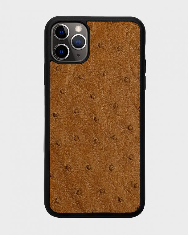 Чохол із світло-коричневої шкіри страуса з фолікулами для iPhone 11 Pro Max