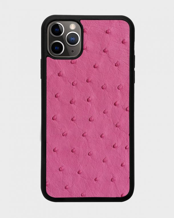 Чохол із яскраво-рожевої шкіри страуса з фолікулами для iPhone 11 Pro Max