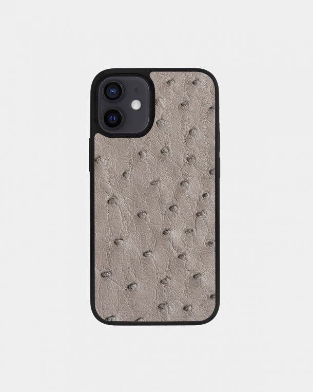 Чохол із сірої шкіри страуса з фолікулами для iPhone 12