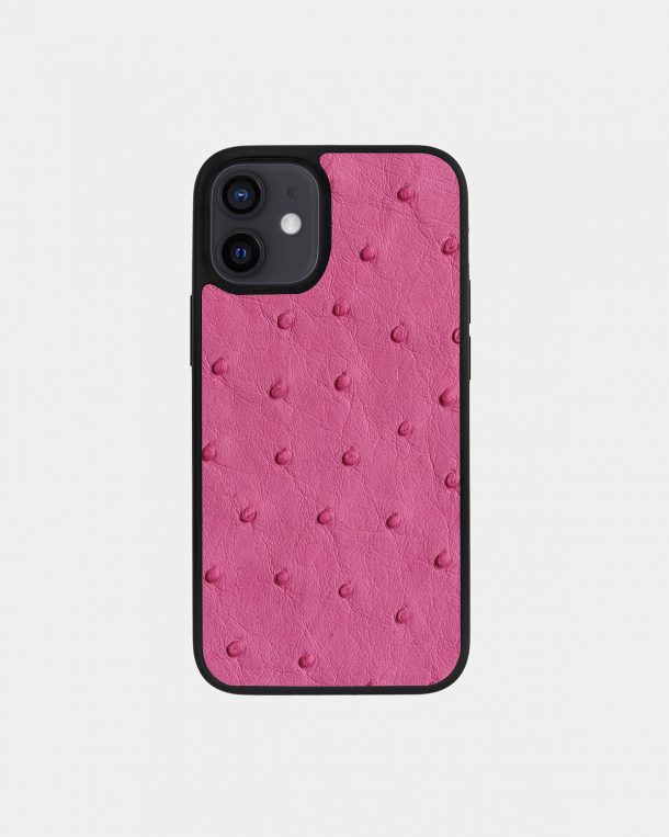 Чохол із яскраво-рожевої шкіри страуса з фолікулами для iPhone 12
