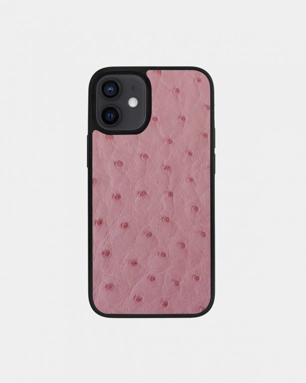 iPhone 12 case made of pink ostrich skin with follicles