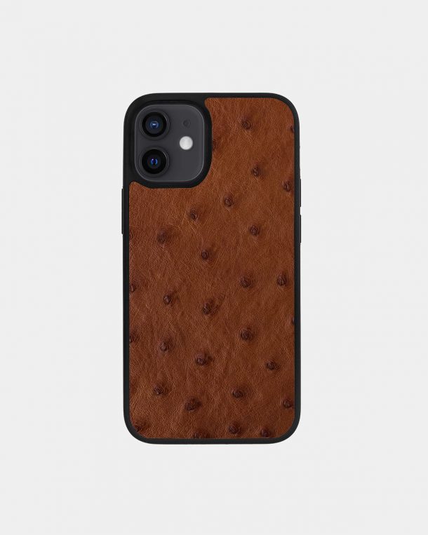 Чехол из коричневой кожи страуса с фолликулами для iPhone 12