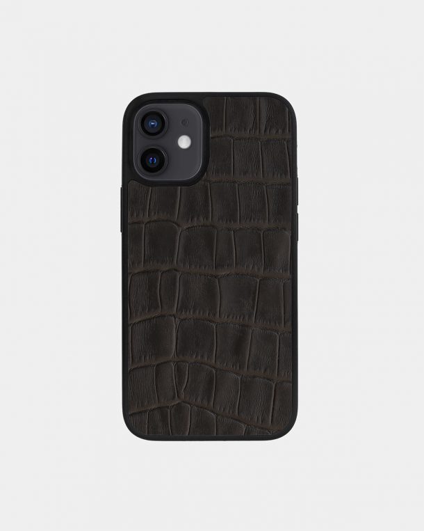 Чохол із темно-коричневого тиснення під крокодила на телячій шкірі для iPhone 12