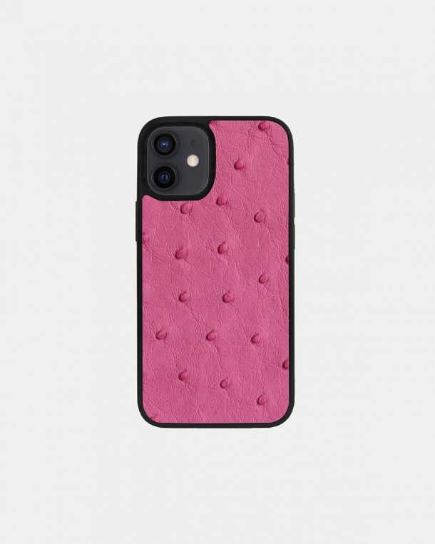 Чехол из ярко-розовой кожи страуса для iPhone 12 Mini