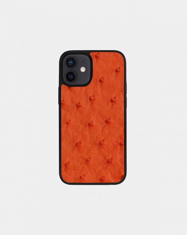 Чохол із помаранчевої шкіри страуса для iPhone 12 Mini