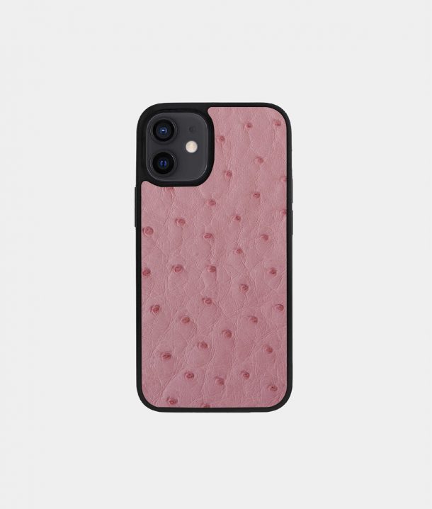 Case made of pink ostrich skin for iPhone 12 Mini