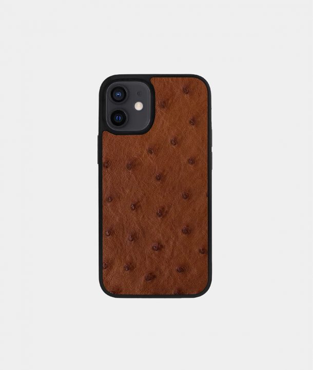 Brown ostrich leather case for iPhone 12 Mini