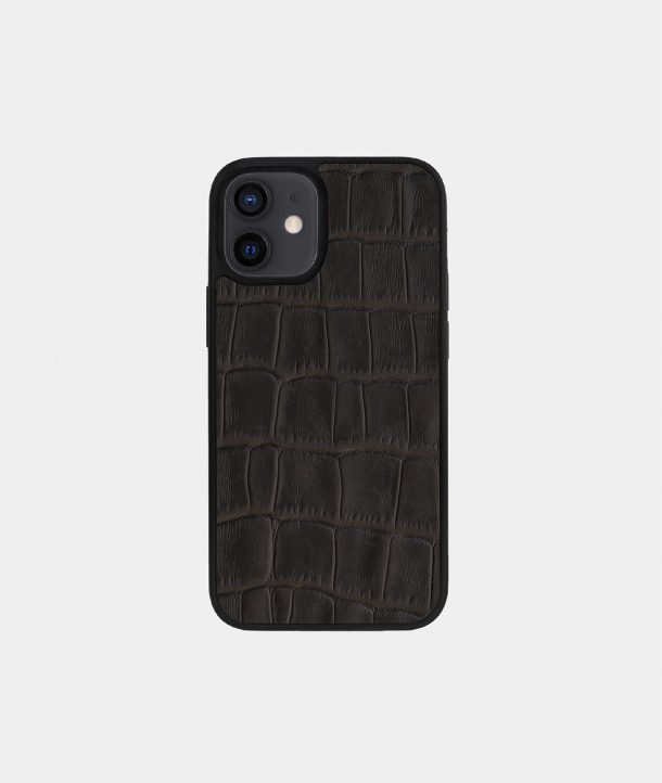 Чохол із темно-коричневого тиснення під крокодила на телячій шкірі для iPhone 12 Mini