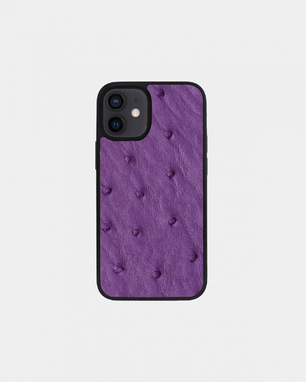 Чехол из фиолетовой кожи страуса для iPhone 12 Mini
