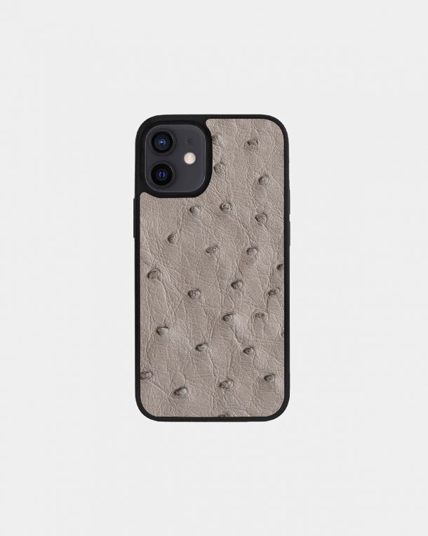 Case made of gray ostrich skin for iPhone 12 Mini