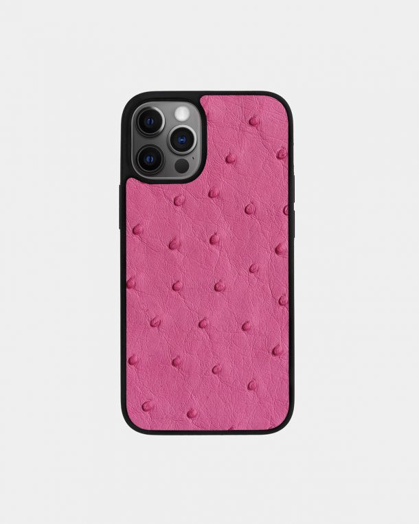 iPhone 12 Pro case made of hot pink ostrich skin with follicles