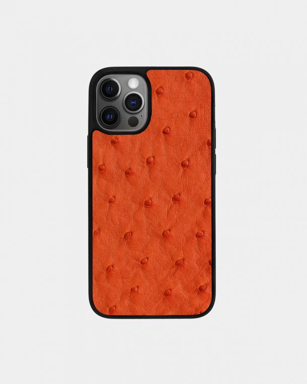 Case made of orange ostrich skin with follicles for iPhone 12 Pro