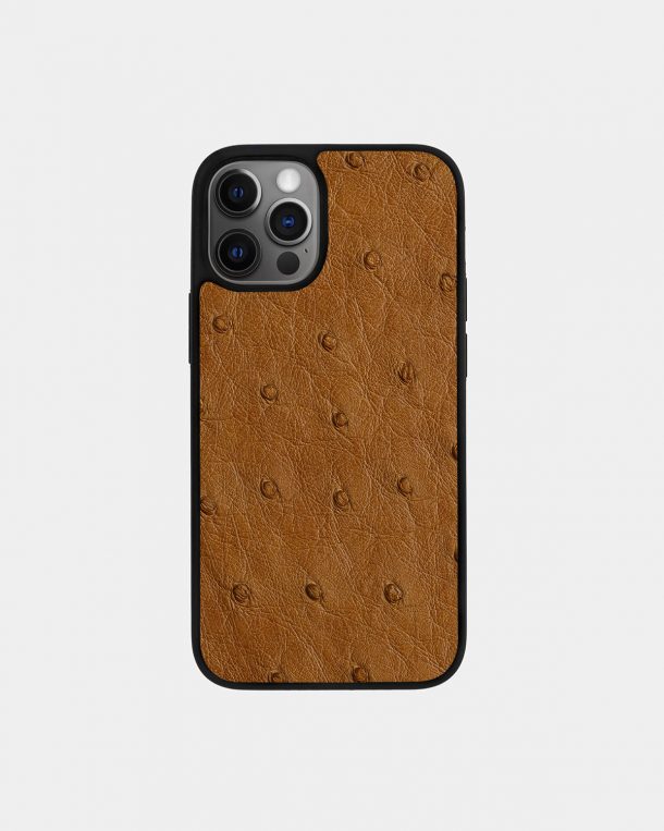 Чохол із світло-коричневої шкіри страуса з фолікулами для iPhone 12 Pro