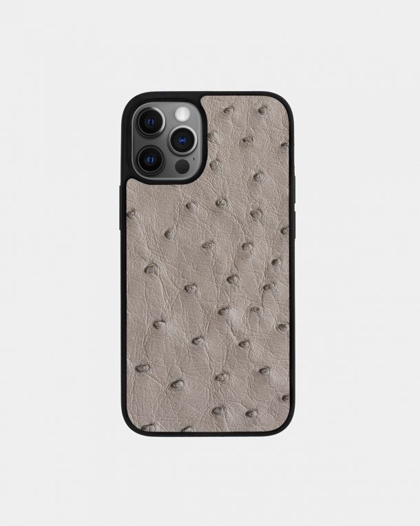 Чехол из серой кожи страуса с фолликулами для iPhone 12 Pro