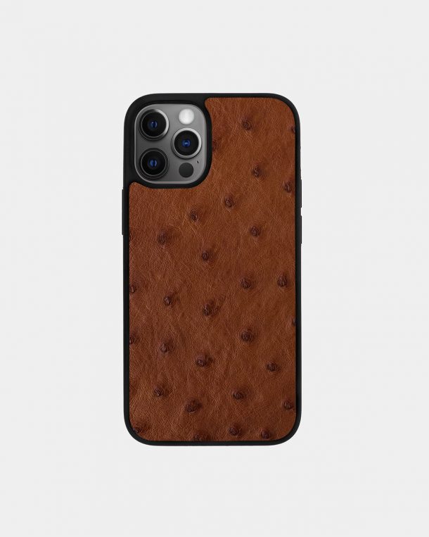 Чехол из коричневой кожи страуса с фолликулами для iPhone 12 Pro