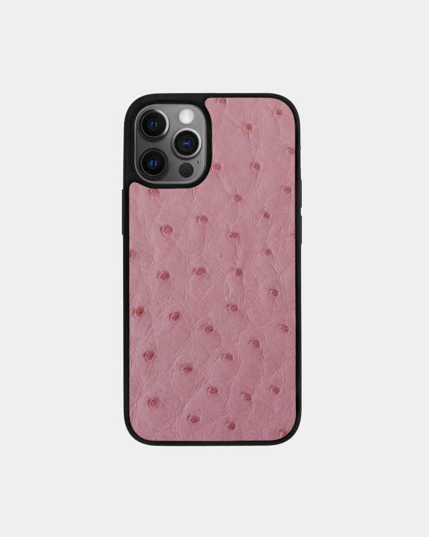 Чехол из розовой кожи страуса с фолликулами для iPhone 12 Pro