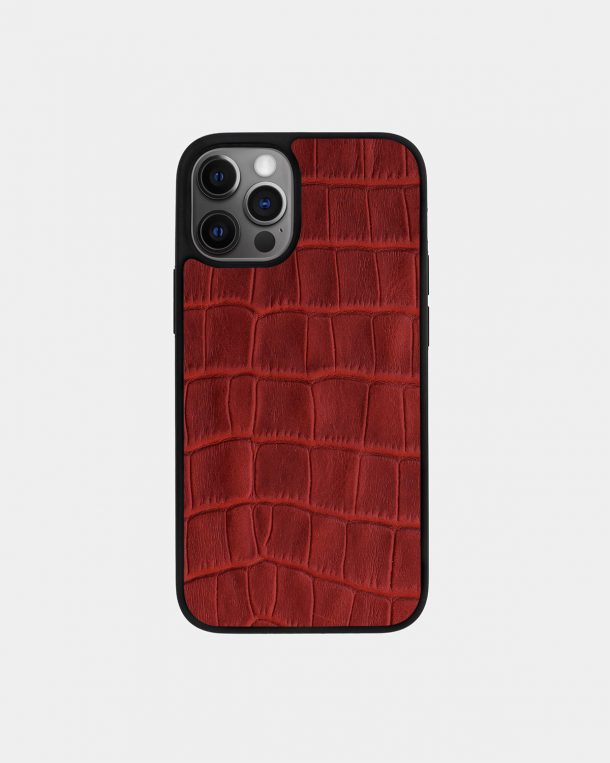 Чехол из красного тиснения под крокодила на телячьей коже для iPhone 12 Pro