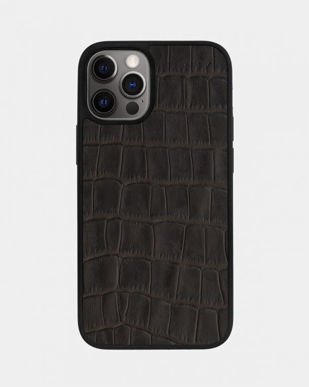 Чохол із темно-коричневого тиснення під крокодила на телячій шкірі для iPhone 12 Pro Max