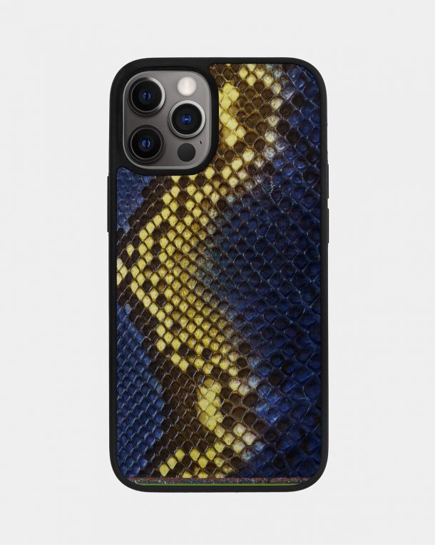 Чохол із синьо-жовтої шкіри пітона з дрібними лусочками для iPhone 12 Pro Max