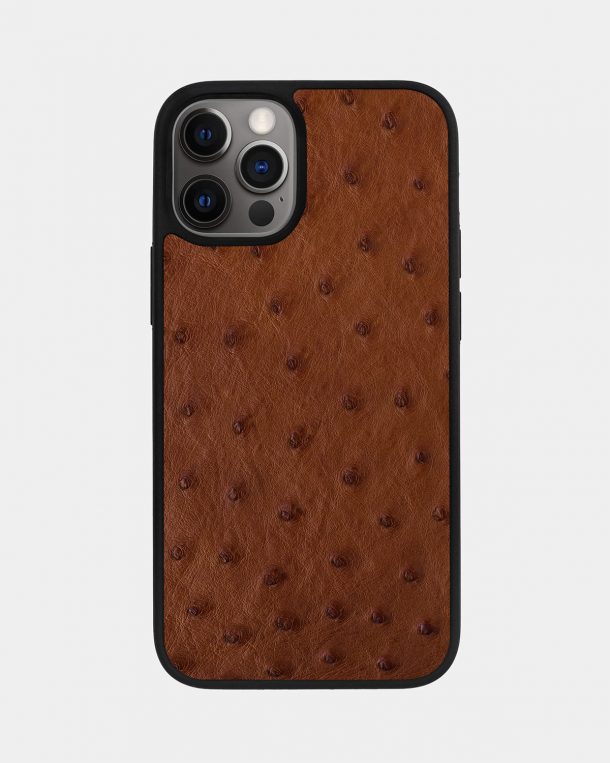Чохол із коричневої шкіри страуса для iPhone 12 Pro Max