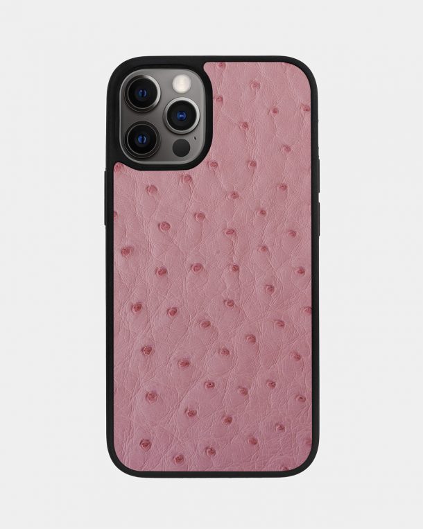 iPhone 12 Pro Max case made of pink ostrich skin with follicles