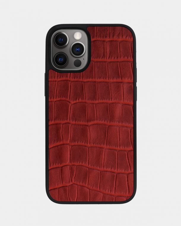 Чохол із червоного тиснення під крокодила на телячій шкірі для iPhone 12 Pro Max