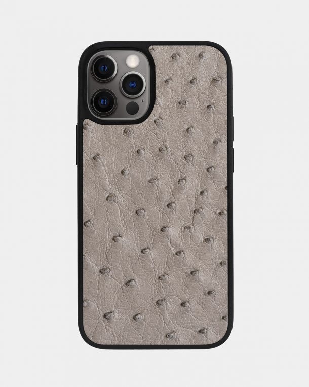 Чехол из серой кожи страуса для iPhone 12 Pro Max