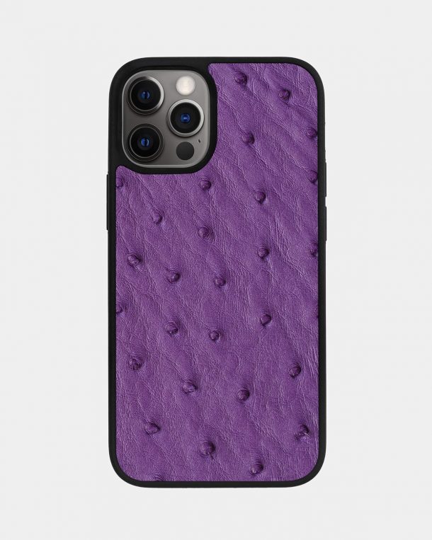 Чехол из фиолетовой кожи страуса для iPhone 12 Pro Max
