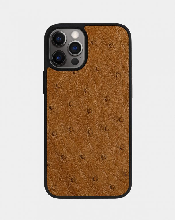 Case made of light brown ostrich skin for iPhone 12 Pro Max