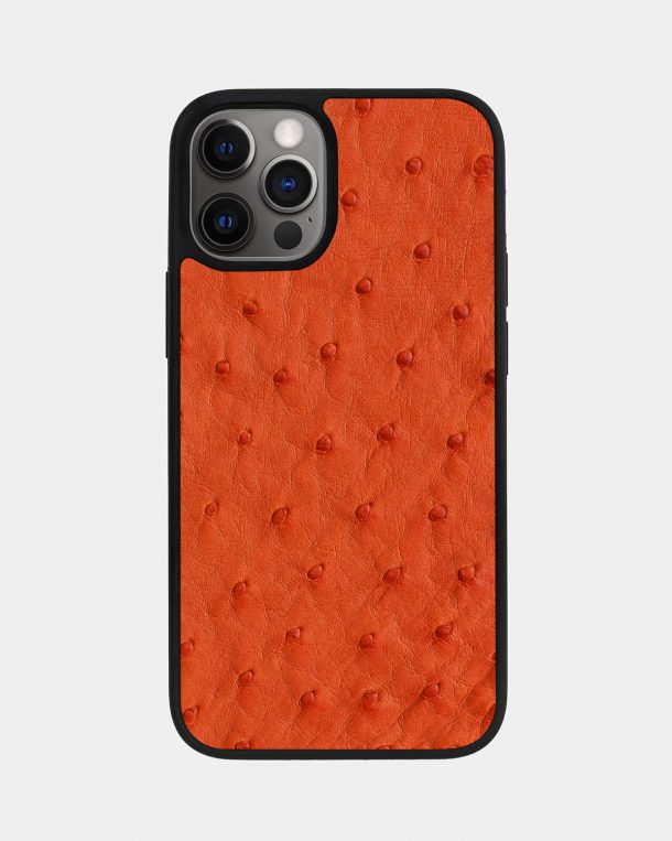 Чехол из оранжевой кожи страуса для iPhone 12 Pro Max