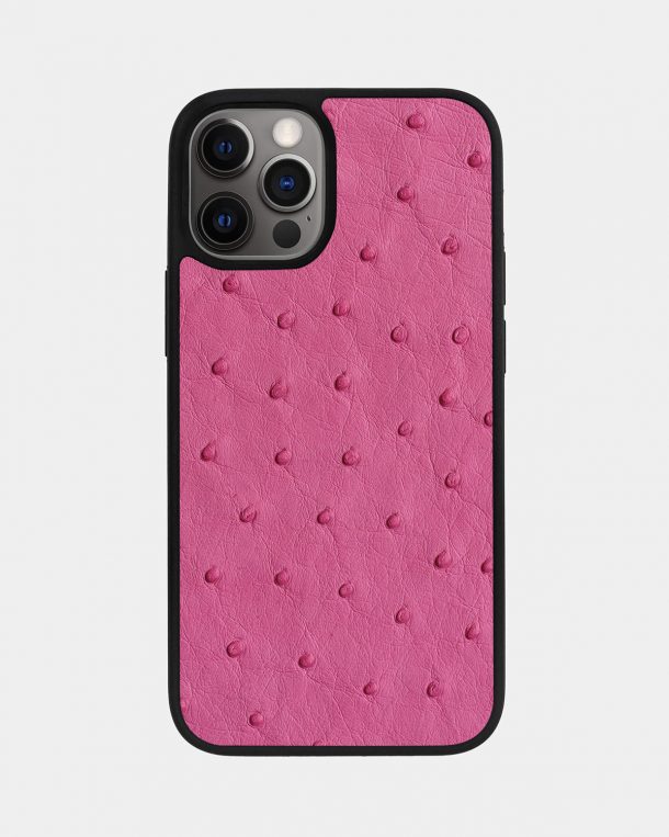 Чехол из ярко-розовой кожи страуса для iPhone 12 Pro Max