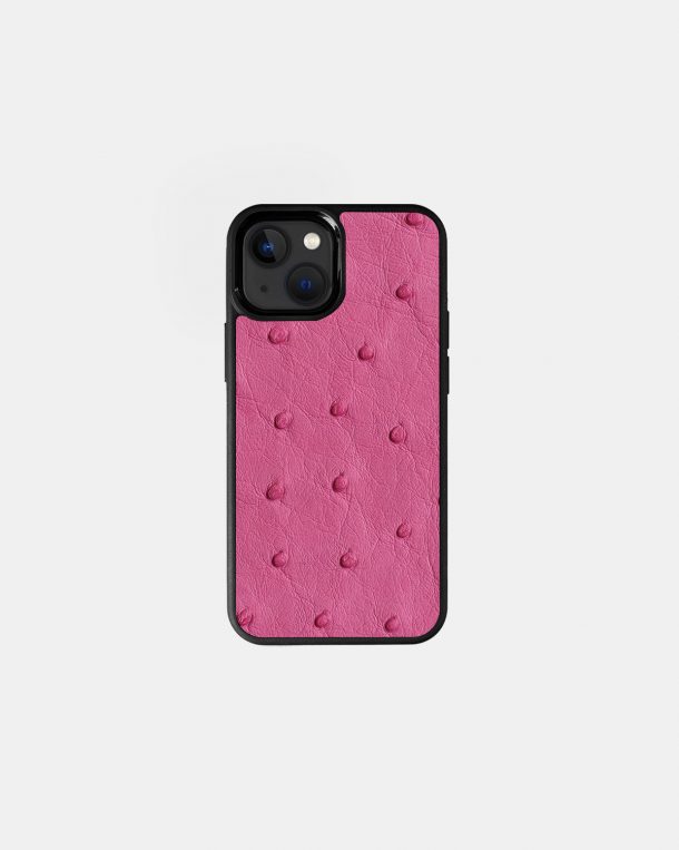 Чехол из ярко-розовой кожи страуса с фолликулами для iPhone 13 Mini