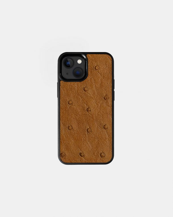 Чехол из светло-коричневой кожи страуса с фолликулами для iPhone 13 Mini