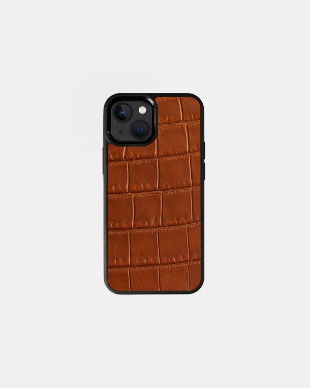 Cover made of light brown crocodile skin for iPhone 13 Mini